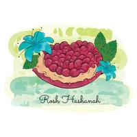 Sketch of an open pomegranate and leaves Rosh Hashanah Vector illustration