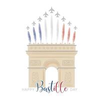 Triumphal arch building landmark with military airplanes Bastille day Vector illustration