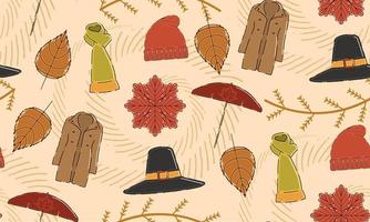 Colored autumn seamless pattern background with seasonal clothes Vector illustration