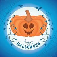 Happy spooky jack o lantern on a spider net Halloween invitation Vector illustration