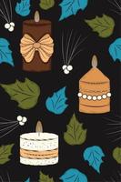 Colored seamless pattern background with autumn leaves and candles Vector illustration