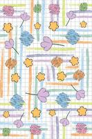 Colored seamless pattern background with sketch of flowers and stars Vector illustration