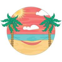 Paisaje de playa redondo de color con palmeras ilustración vectorial vector