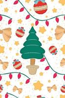 Seamless pattern background with christmas tree and stars Vector illustration