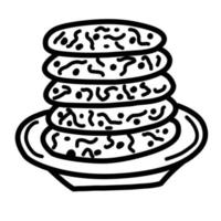 galletas con chispas de chocolate.un boceto de una ilustración gráfica de tinta de una galleta americana. una pila de galletas en un plato. pintura.postre dulce de avena. vector