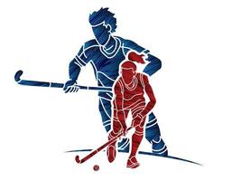 Field Hockey Sport Man and Woman Players Action vector