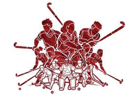 Group of Field Hockey Sport Players vector