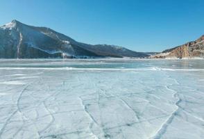 Landscape photo of Frozen Lake Baikal in Siberia, Russian Federation.