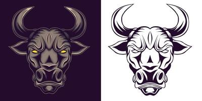 bull head illustration in detailed style vector