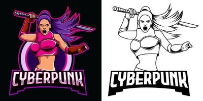 Cyberpunk girls esport logo mascot design vector