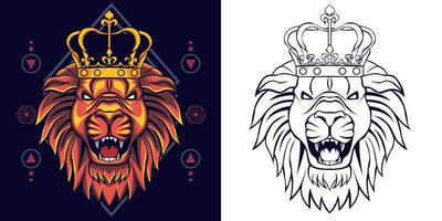 king of lion vector illustration with sacred geometry background