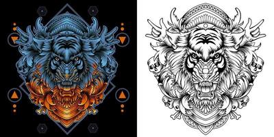 The Tiger head with sacred geometry pattern vector