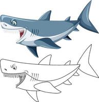 Shark cartoon character with its doodle outline vector