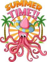 Summer time word with squid cartoon vector