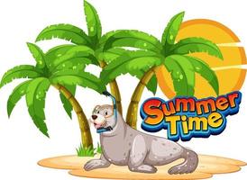 Seal cartoon character with summer time word vector