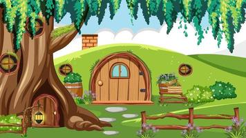 casa hobbit en el bosque vector