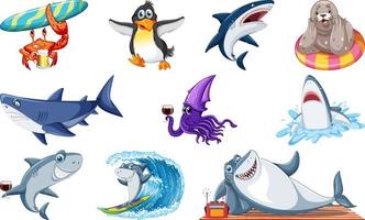 Set of sea animal cartoon character vector