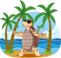 lindo personaje de dibujos animados de tortugas en la playa vector