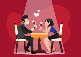 cena romántica para dos hombres y mujeres con gafas charlando alegremente. ilustración vectorial vector
