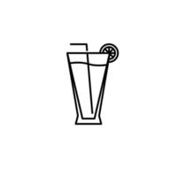 pilsner or beer glass icon with straw and lemon slice on white background. simple, line, silhouette and clean style. black and white. suitable for symbol, sign, icon or logo vector