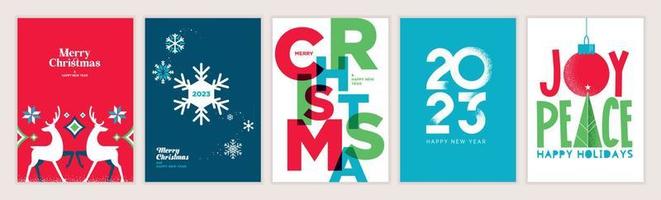 Christmas and New Year 2023 greeting cards set. Modern vector illustration concepts for greeting card, website and mobile website banner, party invitation card, posters, social media banners.