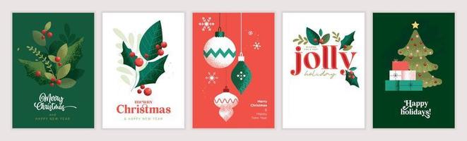 Merry Christmas and Happy New Year. Set of vector illustrations for background, greeting card, party invitation card, website banner, social media banner, marketing material.