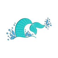 Mermaid tail graphic illustration. Hand drawn teal, turquoise, blue and purple, violet mermaid, fish tail vector