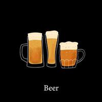 Stylized illustration mugs of beer on black background vector