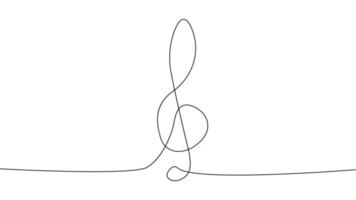 A treble clef and notes are drawn by a single black line on a white background. Continuous line drawing. illustration. vector