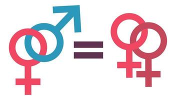 The concept of male and female equality. Equality of lesbian family and traditional relationships. Equal rights concept. Gender equality. vector