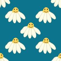 Chamomile smile 1970 pattern. Groovy daisy retro seamless pattern vector