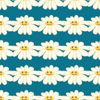 Groovy daisy retro seamless pattern. Positive colorful iilustration. 70s vibe hippie ornament. vector