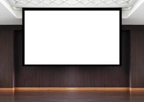 3D render projector white screen background on stage in meeting room photo