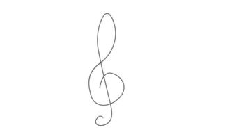 A treble clef and notes are drawn by a single black line on a white background. Continuous line drawing. illustration. vector