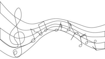 A treble clef and notes are drawn by a single black line on a white background. Continuous line drawing. illustration. vector