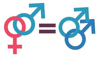 The concept of male and female equality. Equality of gay men and traditional relationships. Equal rights concept. Gender equality. vector