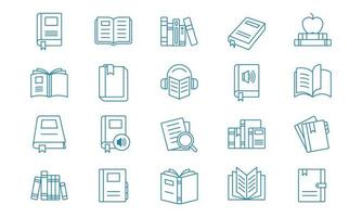 Book and literature icon set in outlined style. Suitable for design element of education and science ebook, literature and textbook symbol, and learning program app icon collection. vector