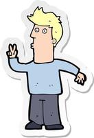 sticker of a cartoon man giving peace sign vector