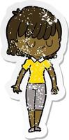 distressed sticker of a cartoon woman vector