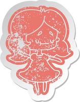 distressed old sticker of a cute kawaii girl vector