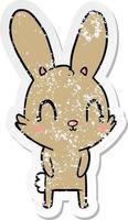 distressed sticker of a cute cartoon rabbit vector