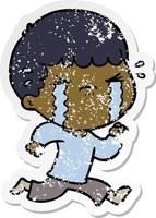 distressed sticker of a cartoon man crying vector