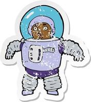 retro distressed sticker of a cartoon space man vector