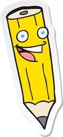 sticker of a happy cartoon pencil vector