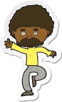 sticker of a cartoon mustache man disco dancing vector