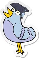 sticker of a cartoon bird wearing graduation cap vector