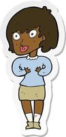 sticker of a cartoon woman making Who Me gesture vector