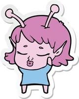 sticker of a cute alien girl cartoon vector