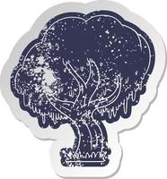 distressed old sticker of a green tree vector