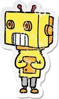 distressed sticker of a cartoon robot vector